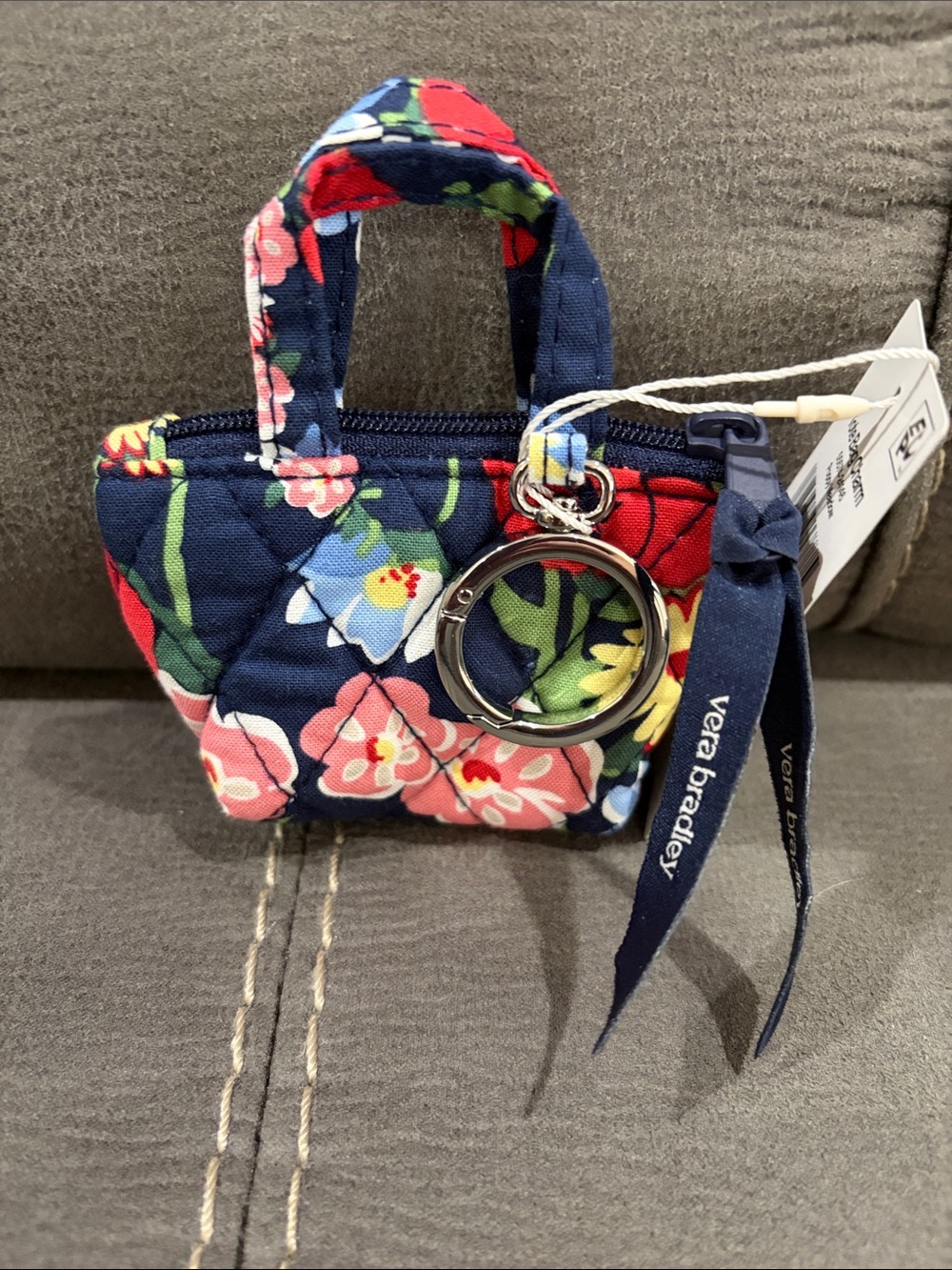 Vera Bradley Navy Floral Quilted Mini Tote Keyring